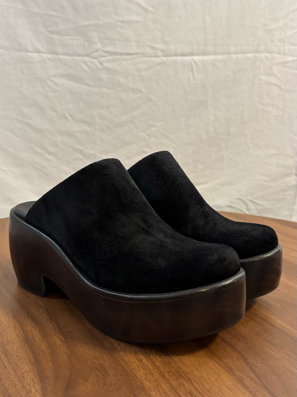 Everlane Black Suede Platform Clogs